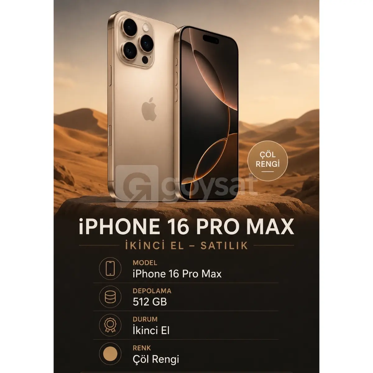 İPHONE 16 PRO MAX 512 GB desert rengi KKTC KAYITLI - Telefon Satılık - Görsel 1 | Goysat