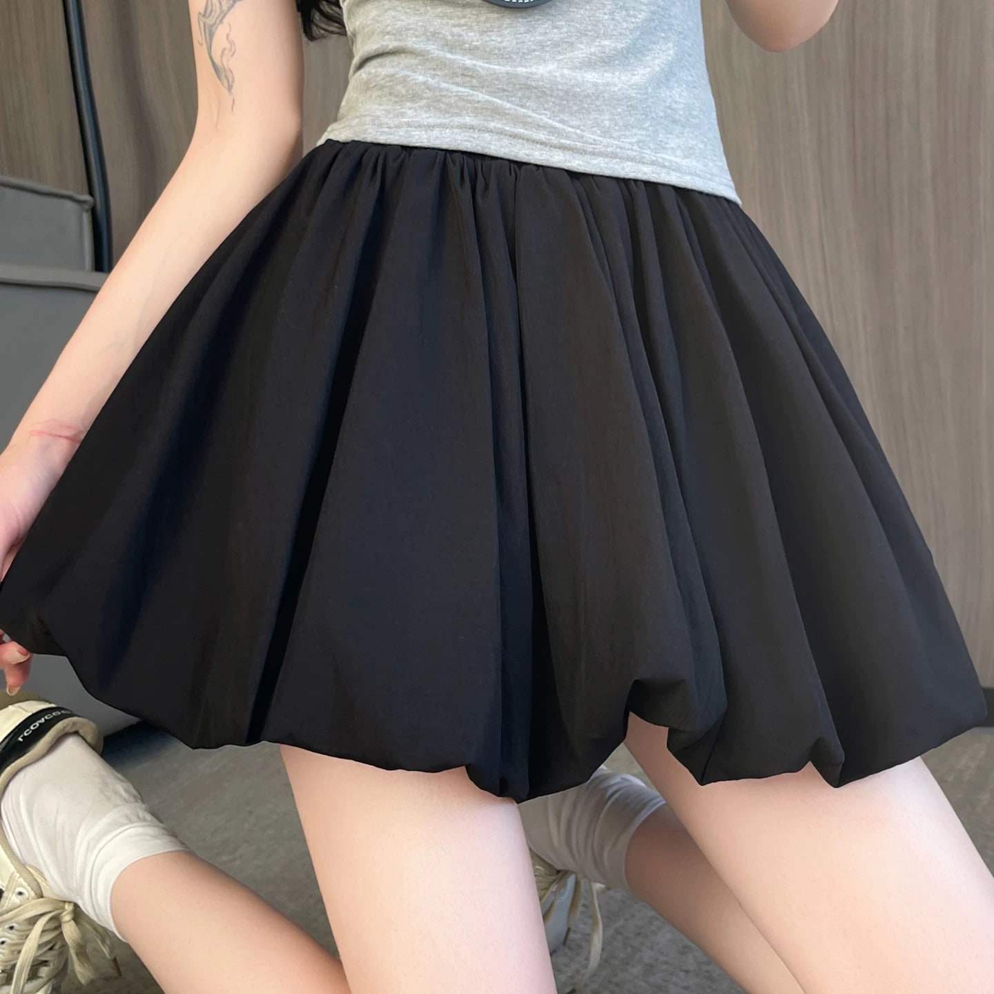 High-Waist Pleated Bubble Mini Skirt, Lined photo 2