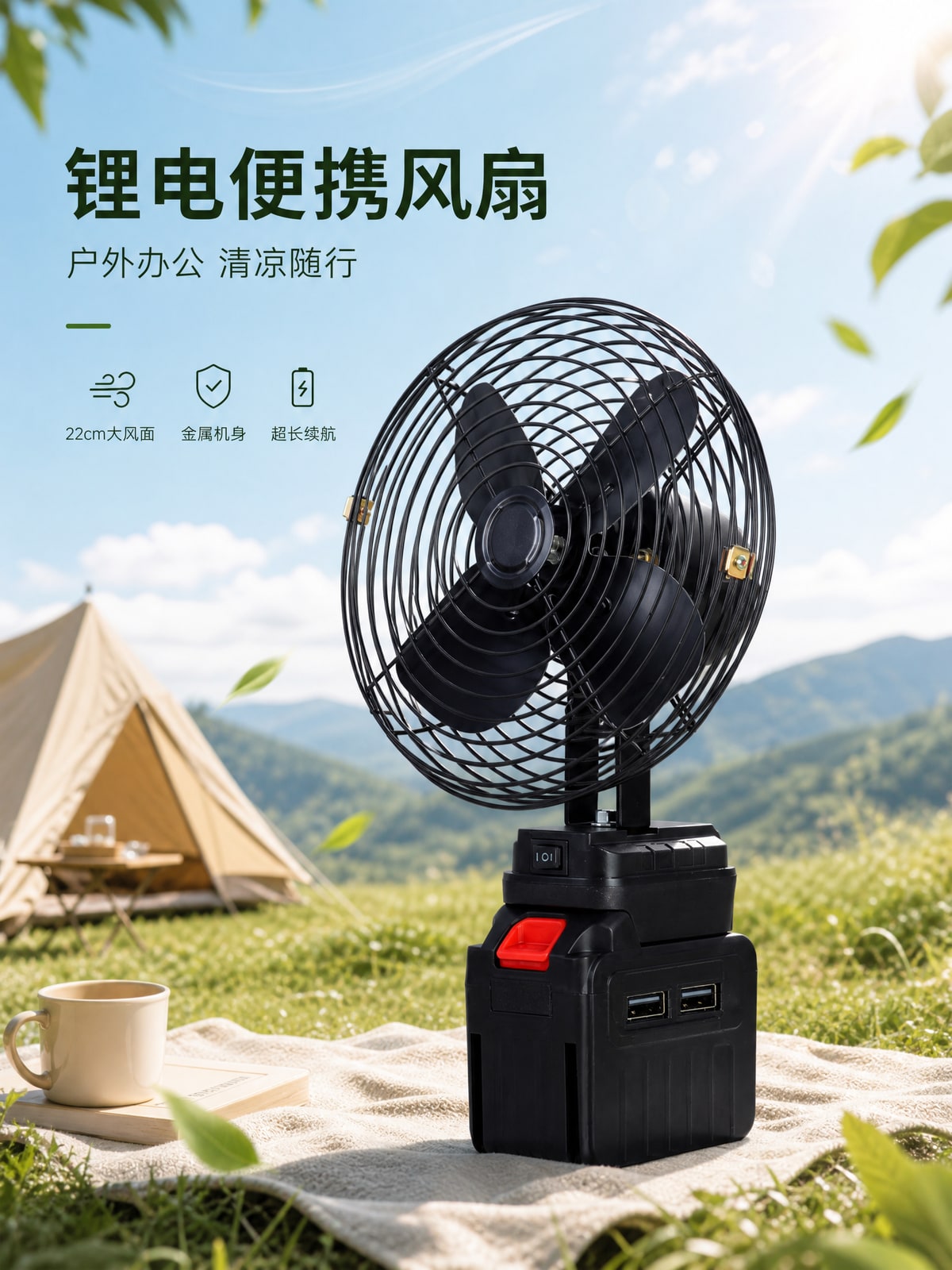 8-Inch Rechargeable Metal Outdoor Fan with Optional Dual USB Output photo 6