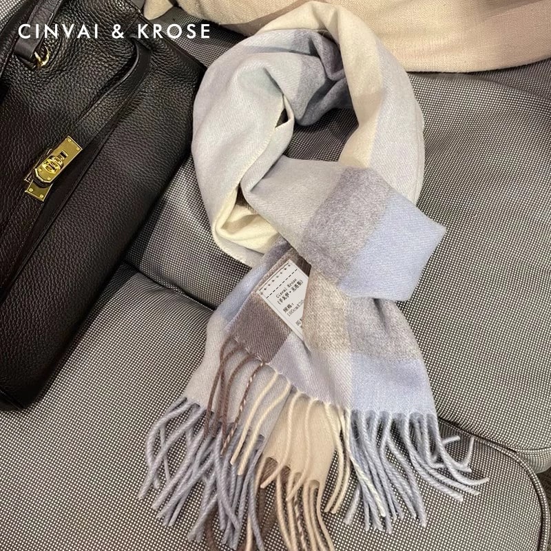 CinvaiKrose Pure Wool Checked Scarf with Gift Box photo 5
