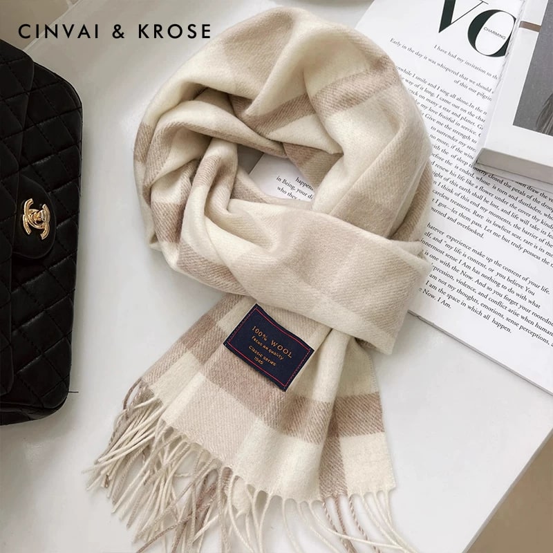 CinvaiKrose Pure Wool Checked Scarf with Gift Box photo 2