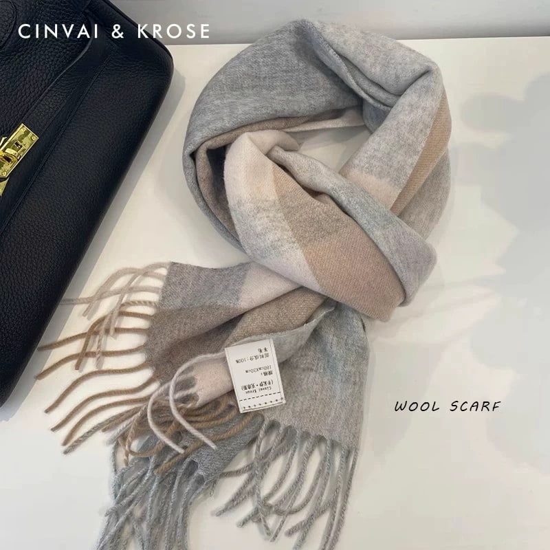 CinvaiKrose Pure Wool Checked Scarf with Gift Box photo 6