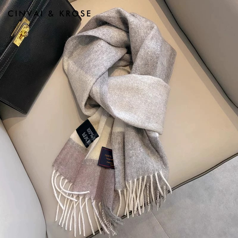 CinvaiKrose Pure Wool Checked Scarf with Gift Box photo 3