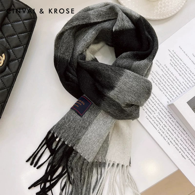 CinvaiKrose Pure Wool Checked Scarf with Gift Box photo 4