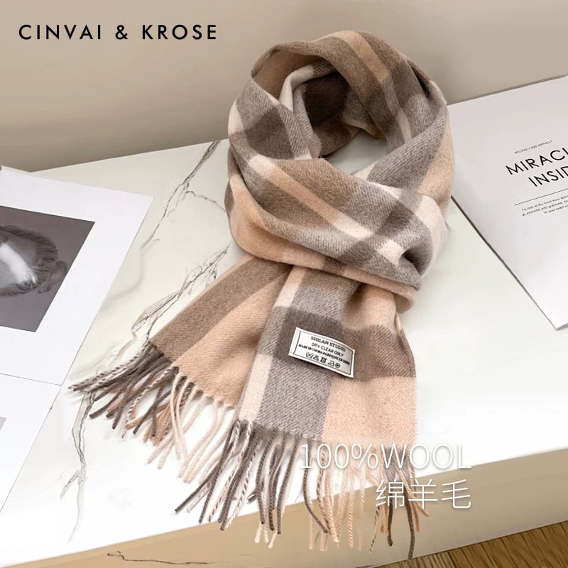 CinvaiKrose Pure Wool Checked Scarf with Gift Box photo 6