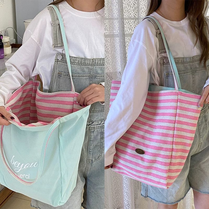 Tea Party Vintage Striped Canvas Tote Bag — Fashion on G+ Market