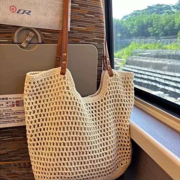 Woven Straw Beach Tote photo 5