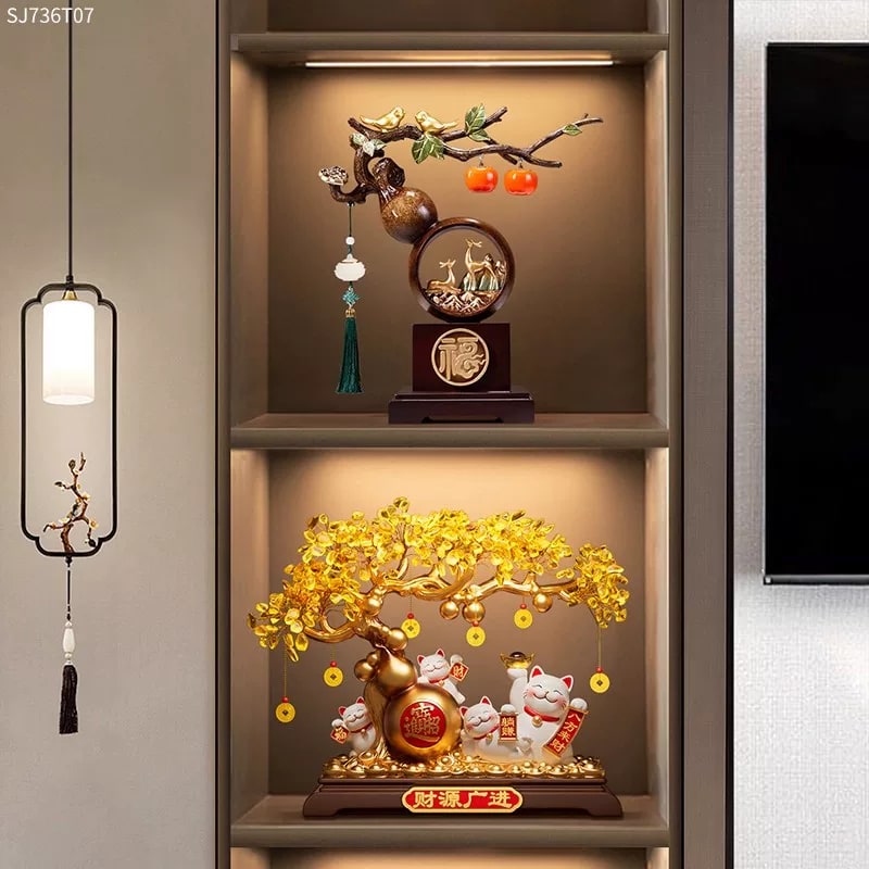 Resin Money Tree and Lucky Cat Ornament Set photo 6