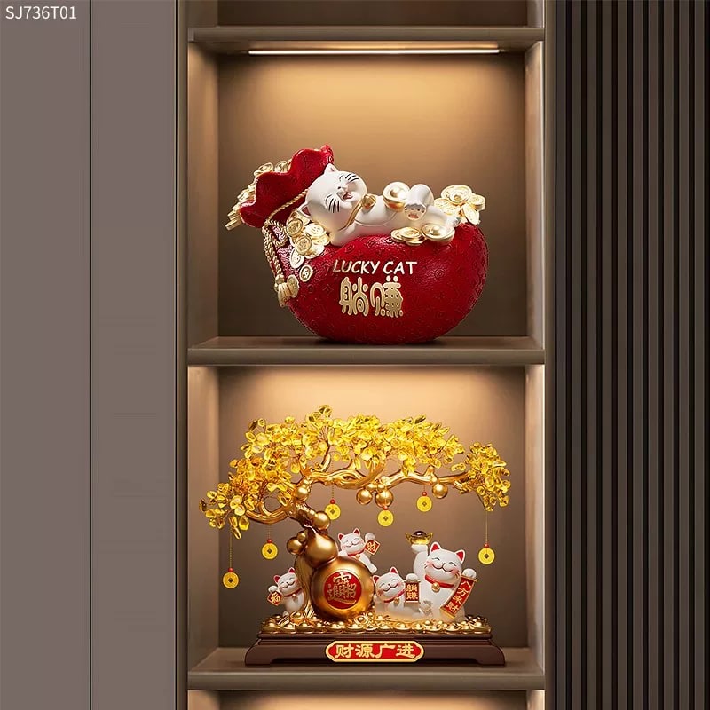 Resin Money Tree and Lucky Cat Ornament Set photo 4