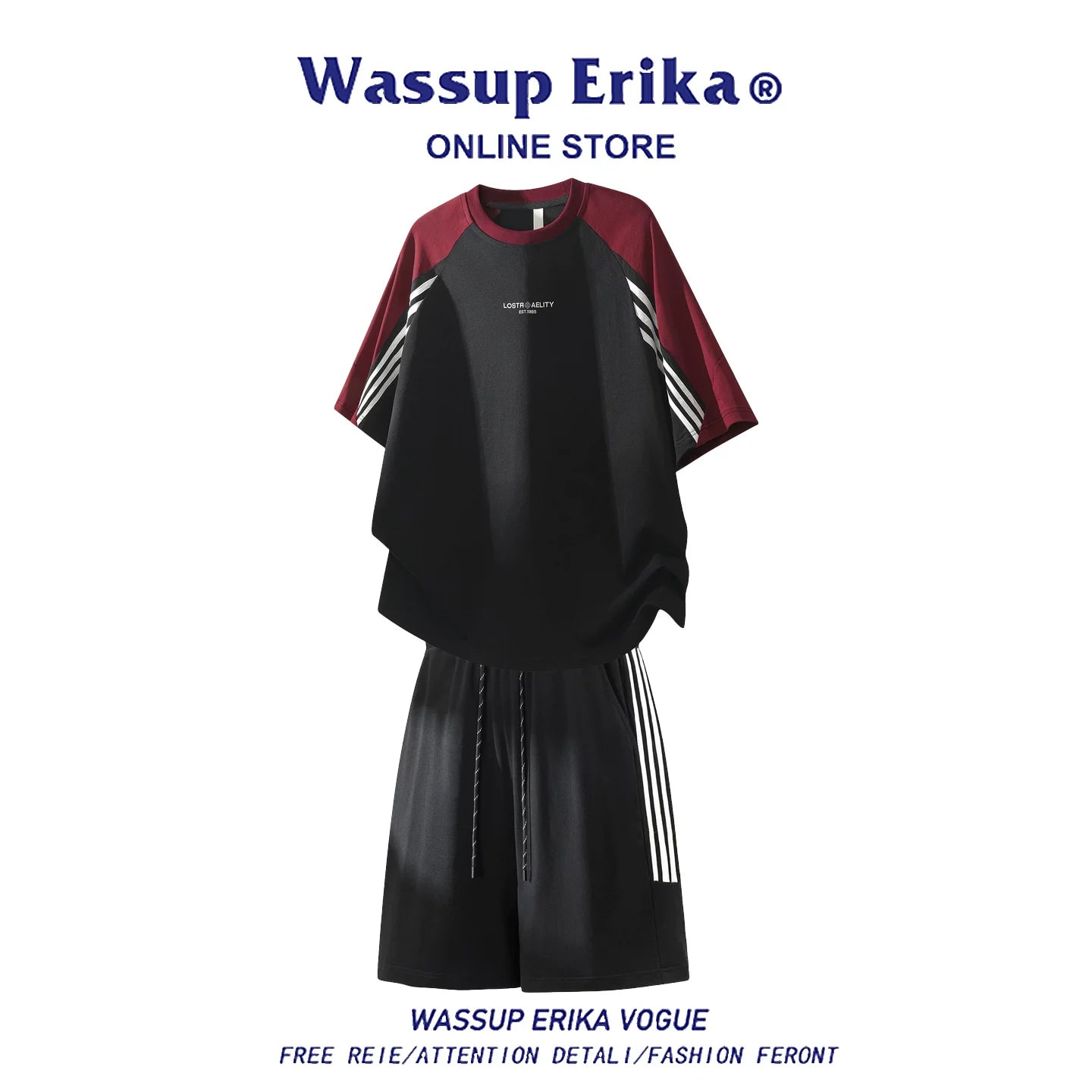 WASSUP ERIKA Striped Color Block Short Sleeve Set for Men — Fashion on G+ Market