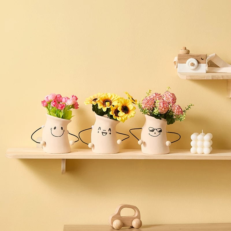 Ceramic Face Planter with Artificial Flower Arrangement photo 4