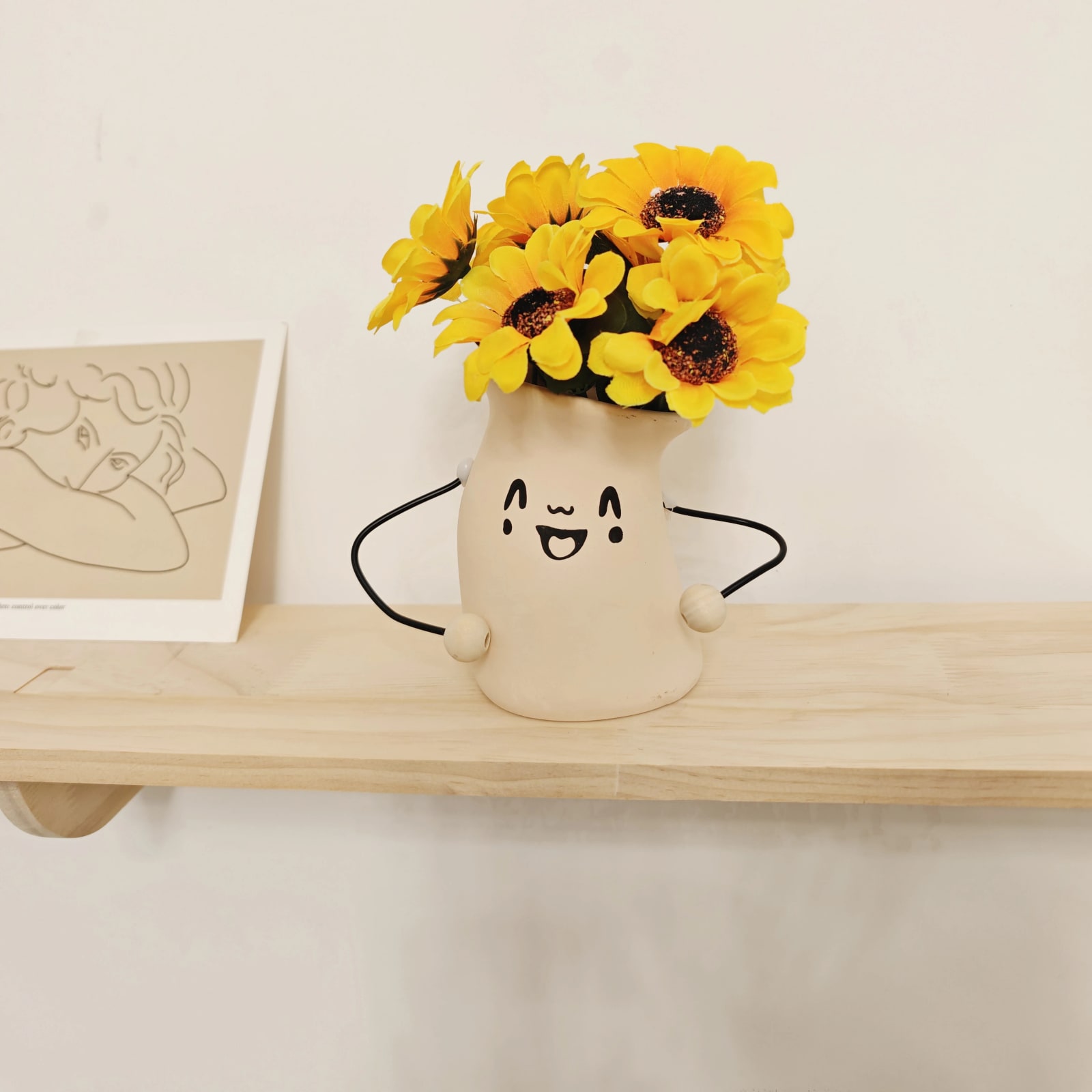 Ceramic Face Planter with Artificial Flower Arrangement photo 2