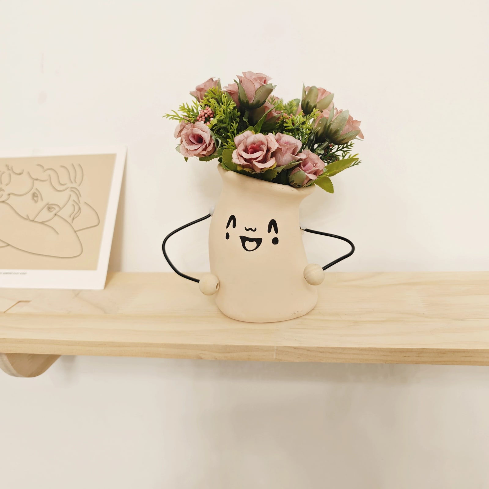 Ceramic Face Planter with Artificial Flower Arrangement photo 4