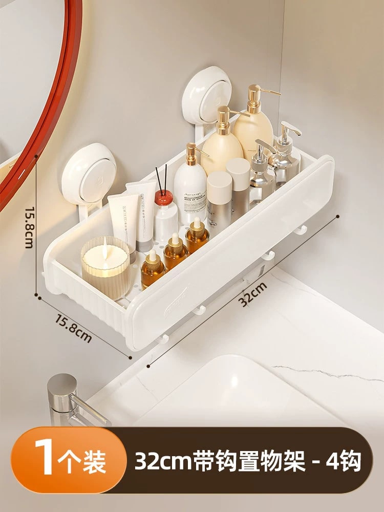 TAILI Suction Bathroom Shelf with Hooks and Rail photo 2