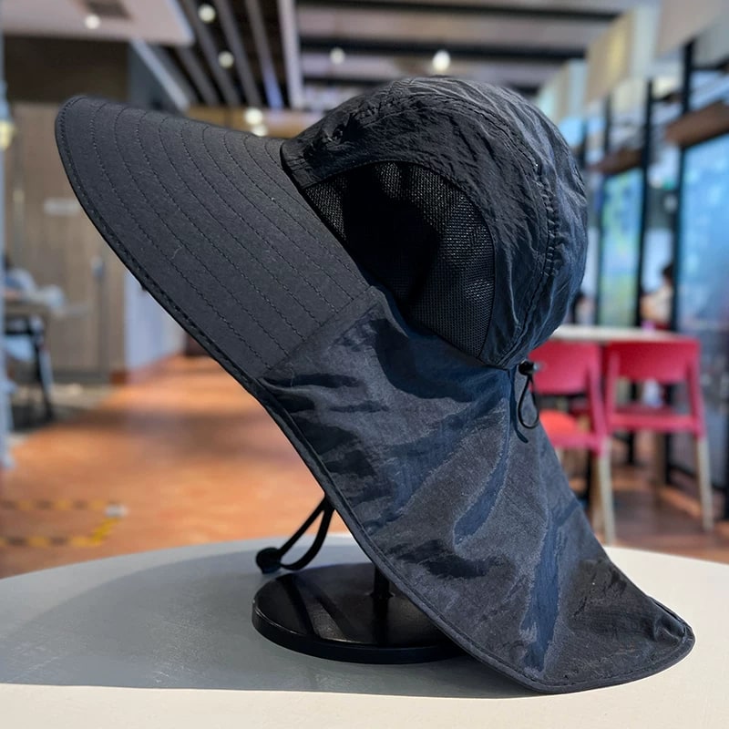 Wide-Brim Sun Hat with Neck Cape photo 2