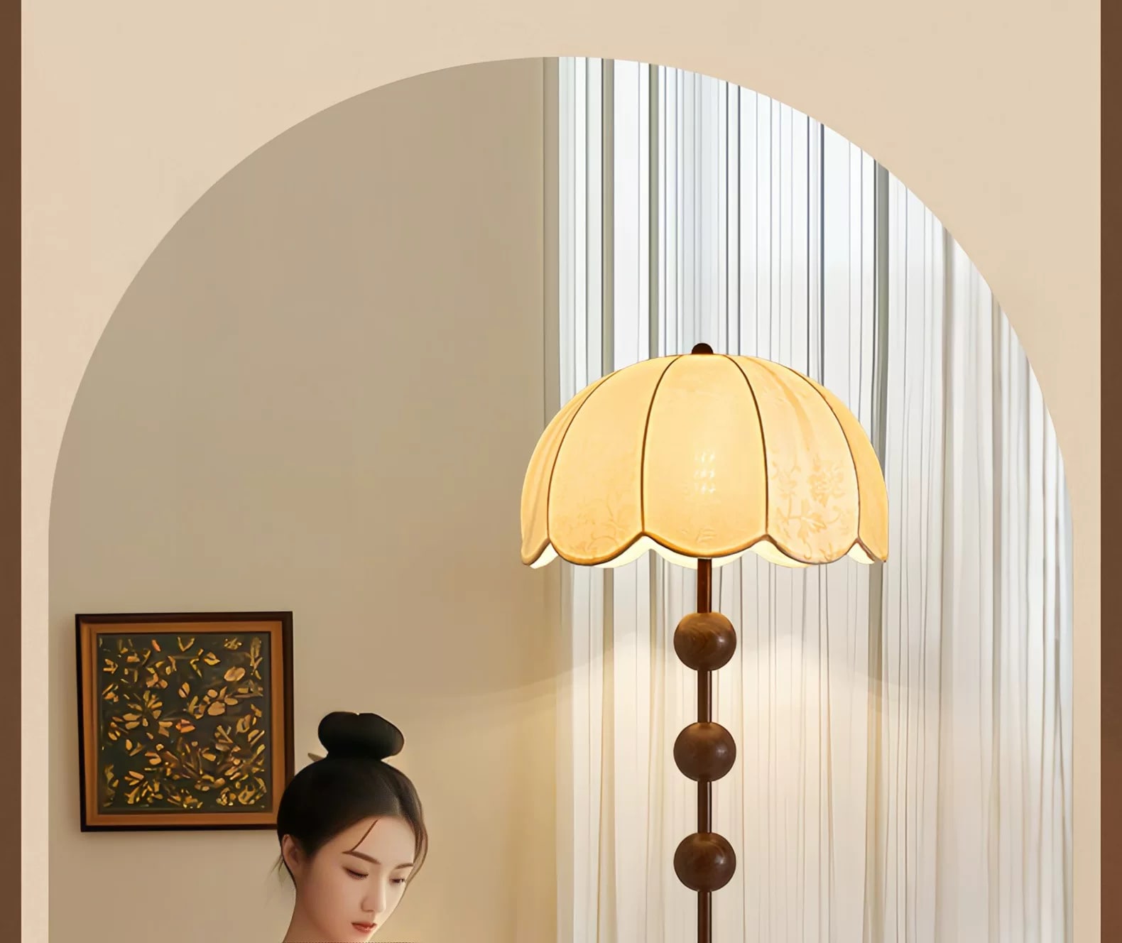 Retro Fabric Shade Floor Lamp E27 with Dimming photo 2