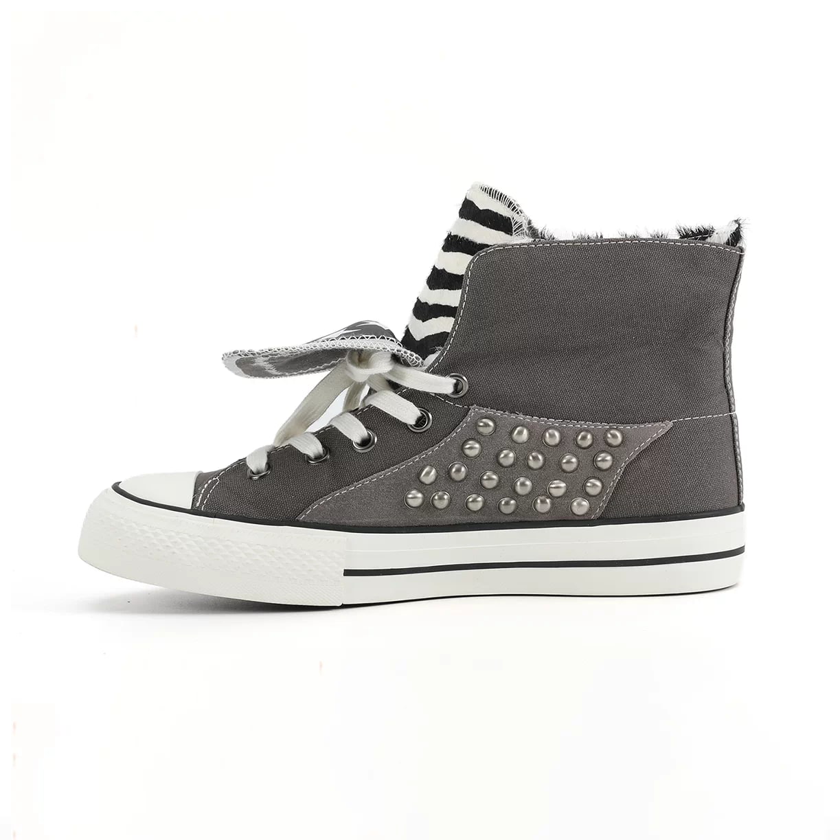 NumbAsia Zebra Print Studded Mid-Top Canvas Sneakers photo 6