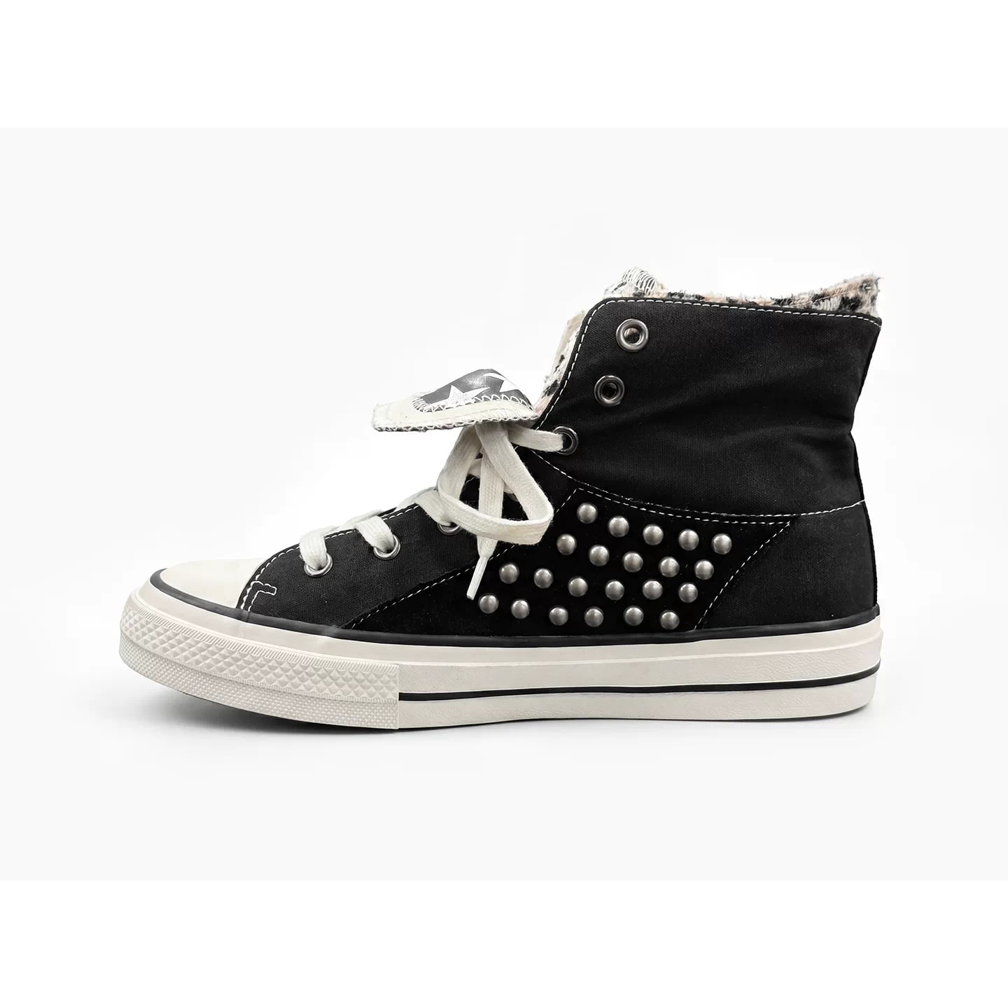 NumbAsia Zebra Print Studded Mid-Top Canvas Sneakers photo 2