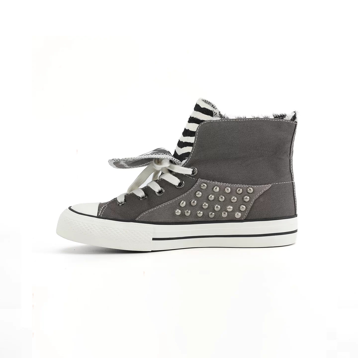 NumbAsia Zebra Print Studded Mid-Top Canvas Sneakers — Fashion on G+ Market