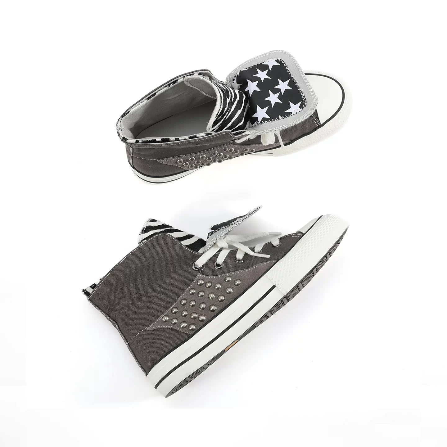 NumbAsia Zebra Print Studded Mid-Top Canvas Sneakers photo 5