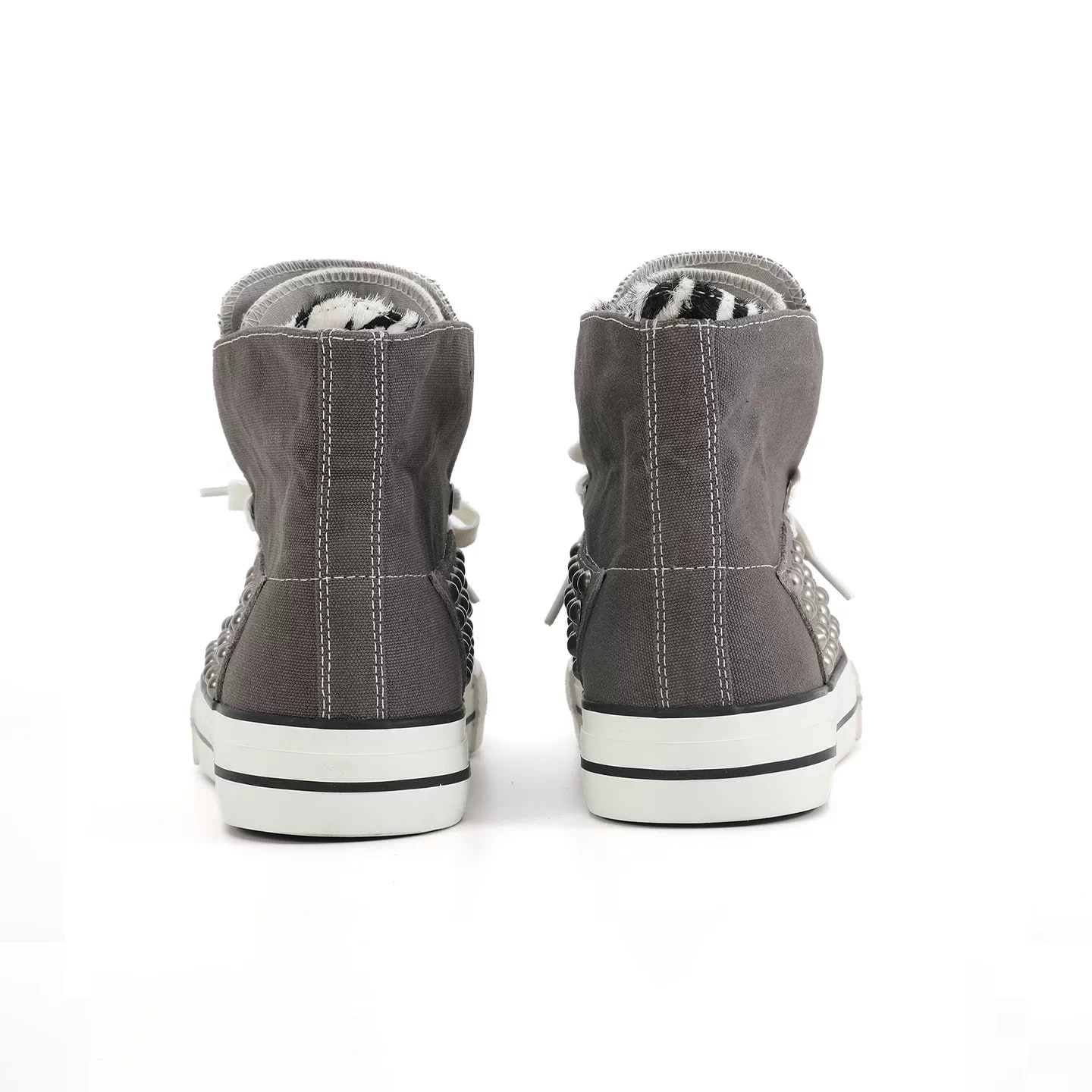 NumbAsia Zebra Print Studded Mid-Top Canvas Sneakers photo 6