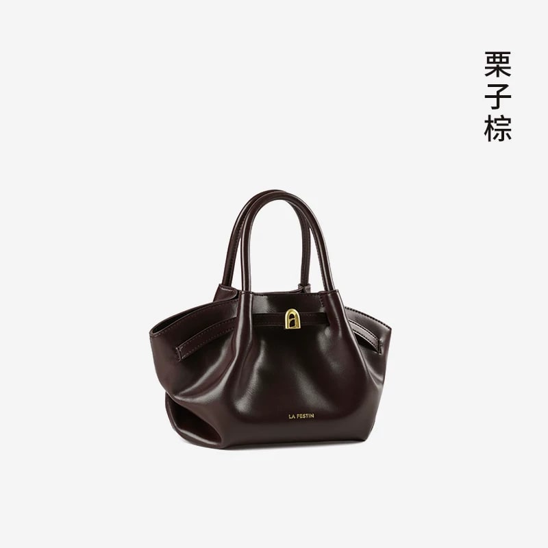 LA FESTIN Pleated Split-Leather Top-Handle Basket Bag photo 2