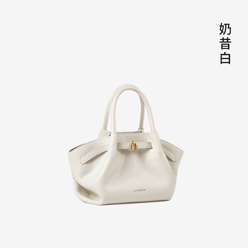 LA FESTIN Pleated Split-Leather Top-Handle Basket Bag