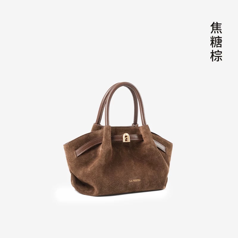 LA FESTIN Pleated Split-Leather Top-Handle Basket Bag photo 6