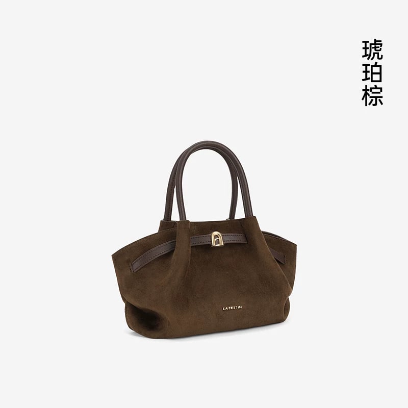 LA FESTIN Pleated Split-Leather Top-Handle Basket Bag photo 3