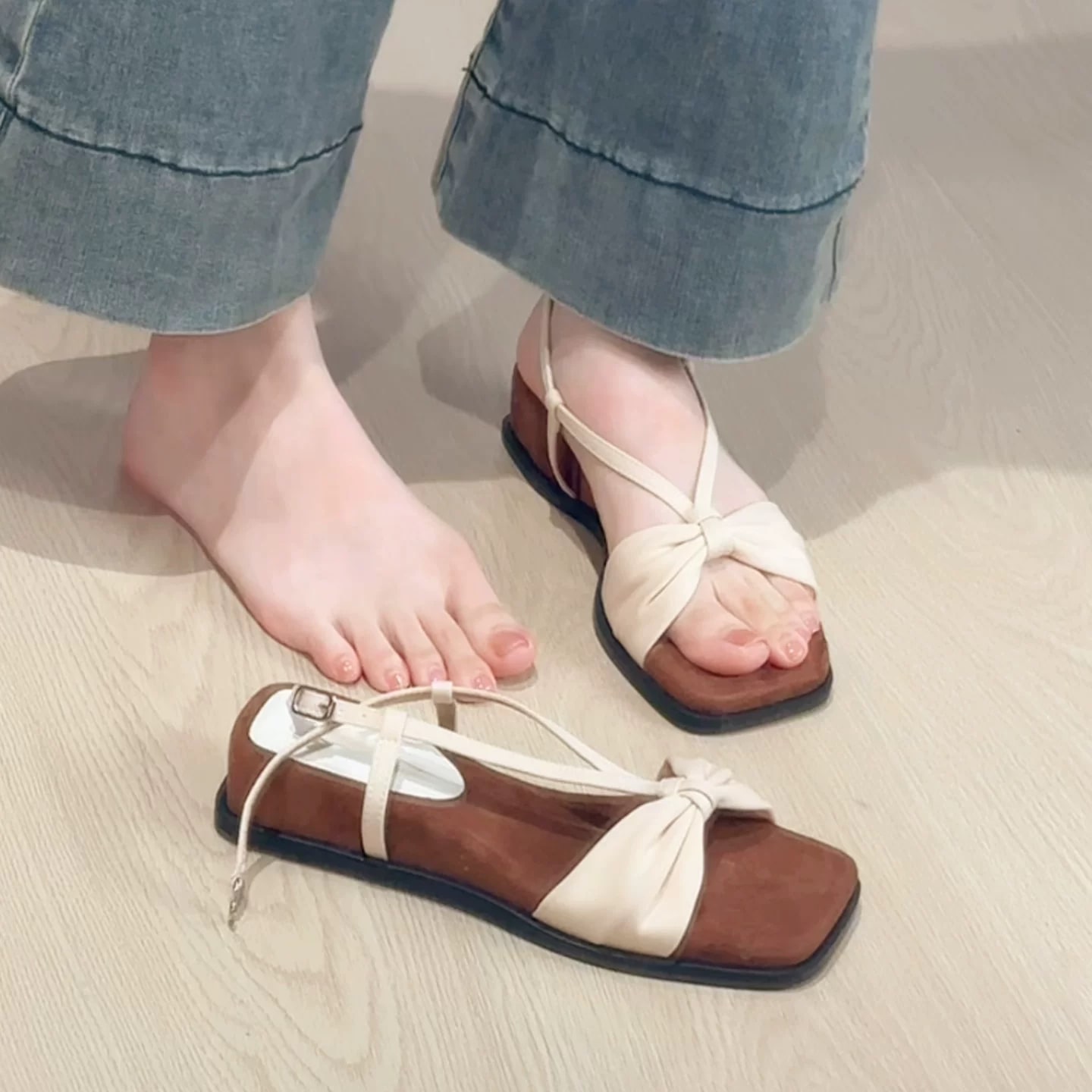 Women's Leather Open-Toe Wedge Sandals photo 3