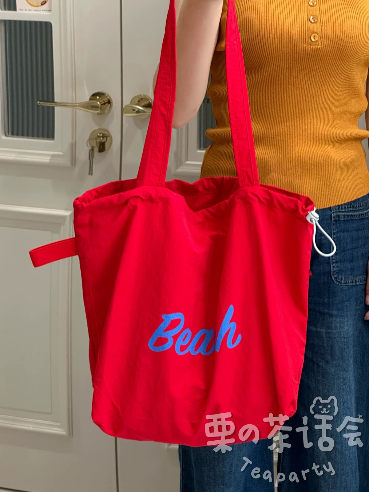 Canvas Drawstring Tote Shoulder Bag with Charm photo 2