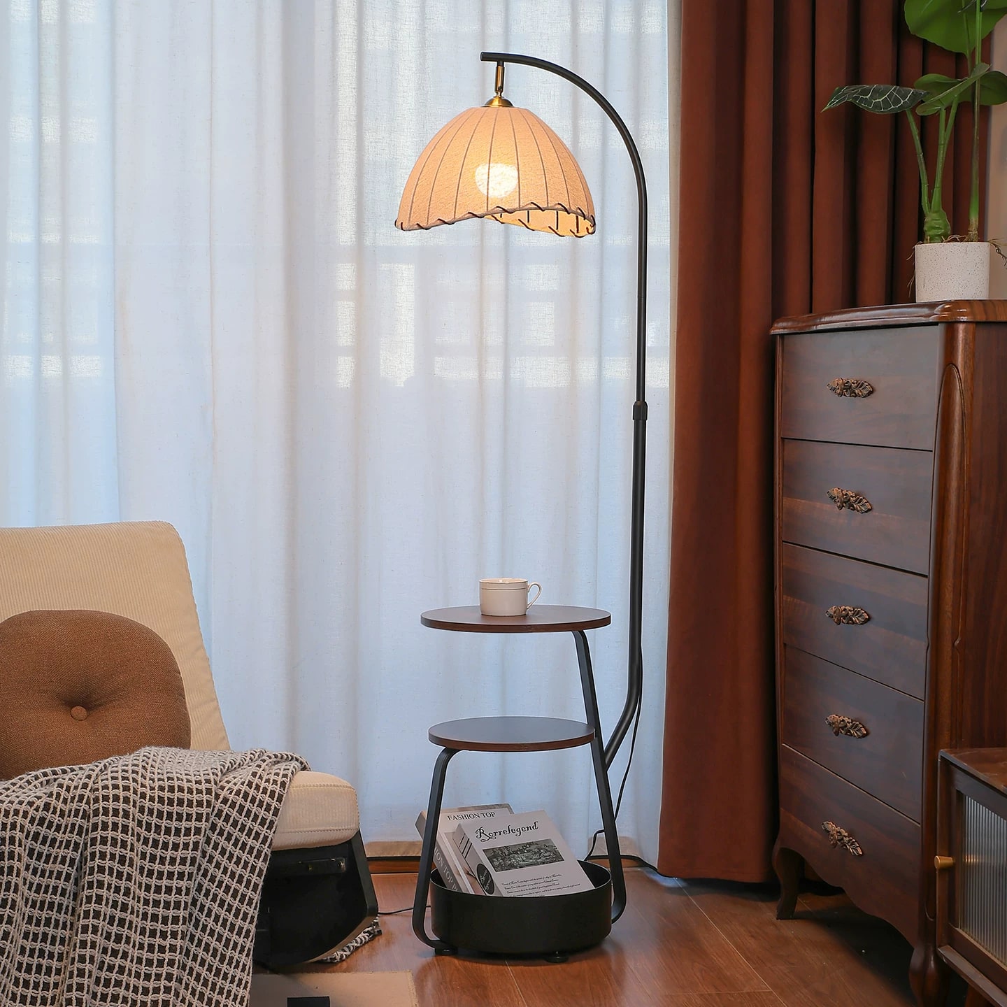 Mid-Century Floor Lamp with Walnut Side Shelf — Home & Furniture on G+ Market