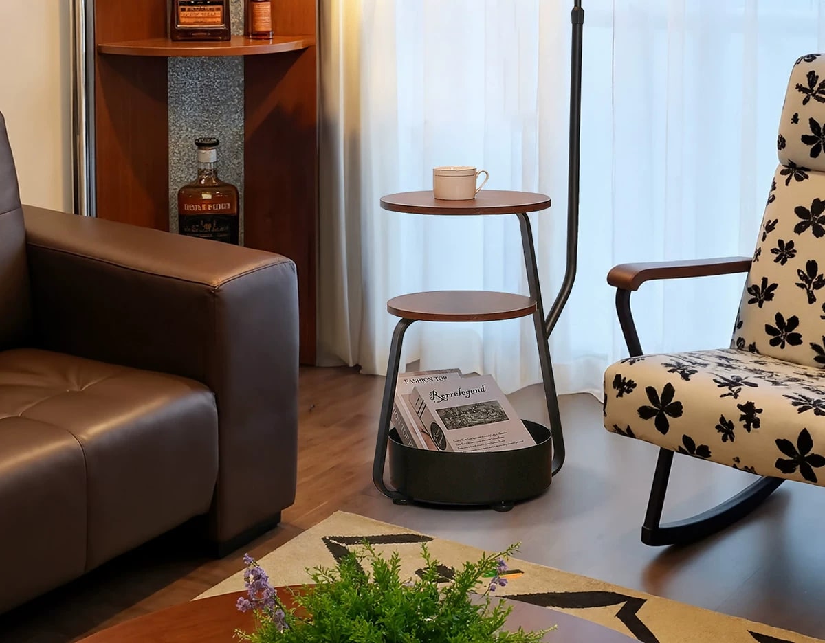 Mid-Century Floor Lamp with Walnut Side Shelf photo 3