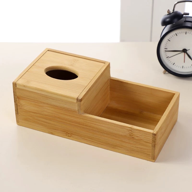 Bamboo Tissue Box and Desktop Organiser photo 5