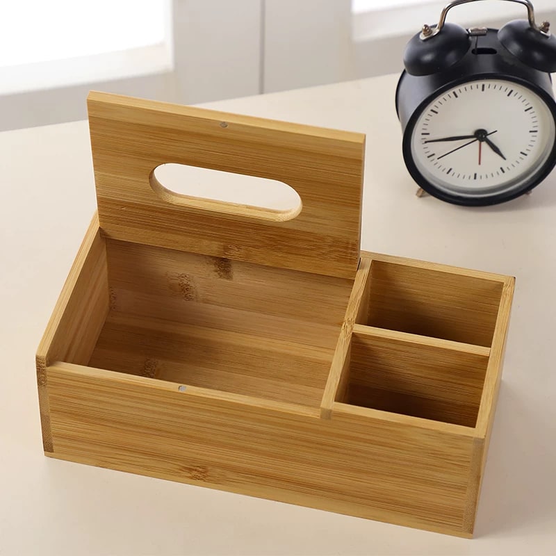Bamboo Tissue Box and Desktop Organiser photo 4