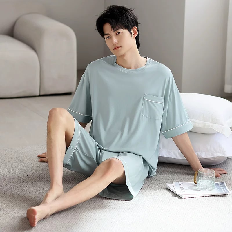 Urban Beauty Men's Modal Short Sleeve Shorts Pajama Set photo 2