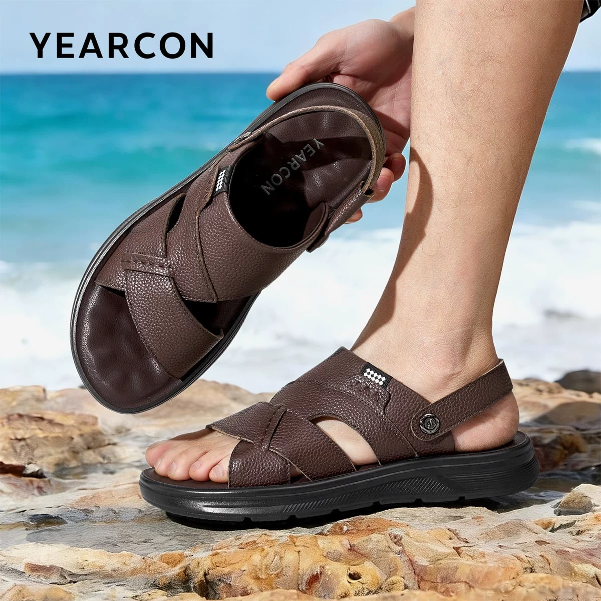 YEARCON Mens Leather Slip-On Sandals photo 6