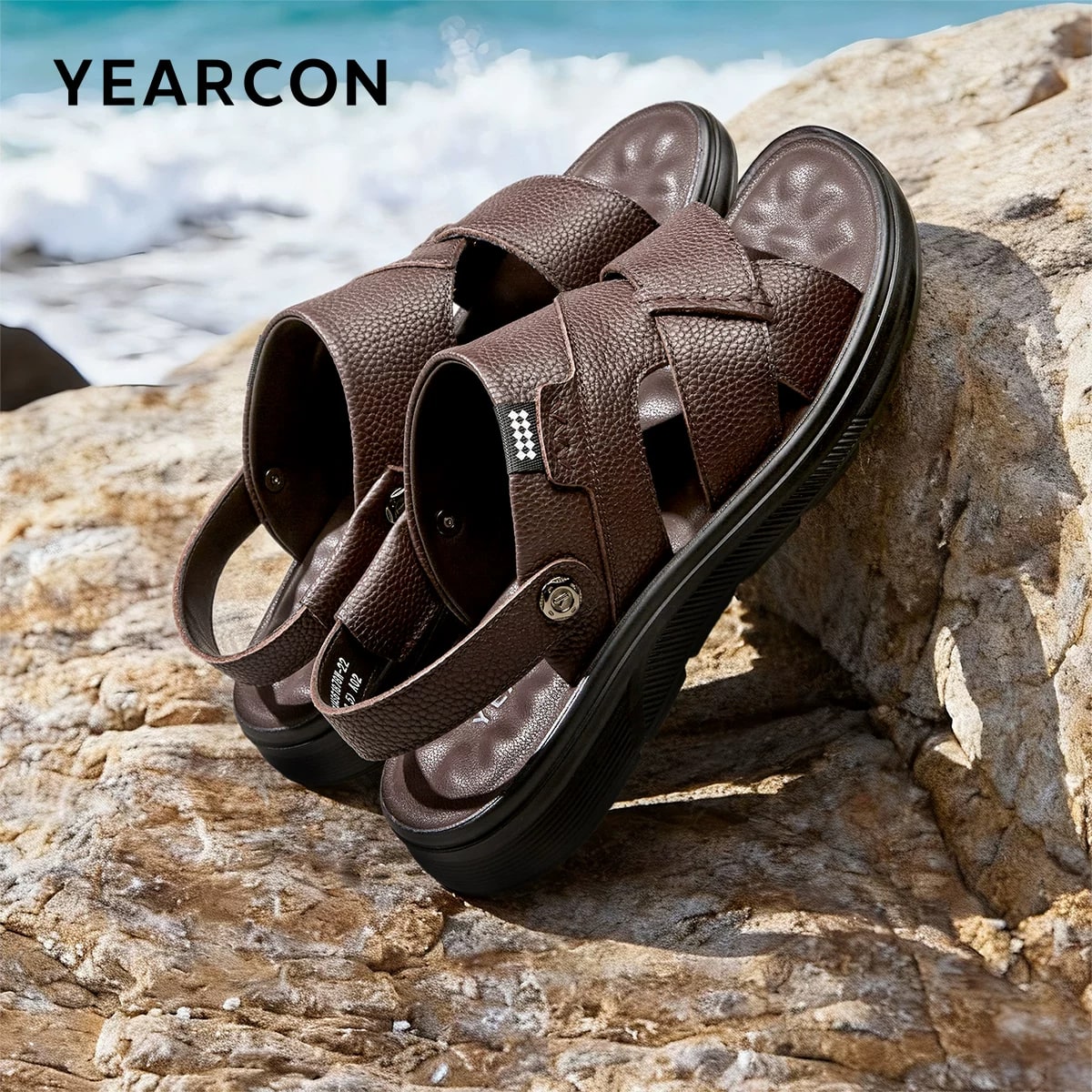 YEARCON Mens Leather Slip-On Sandals photo 5