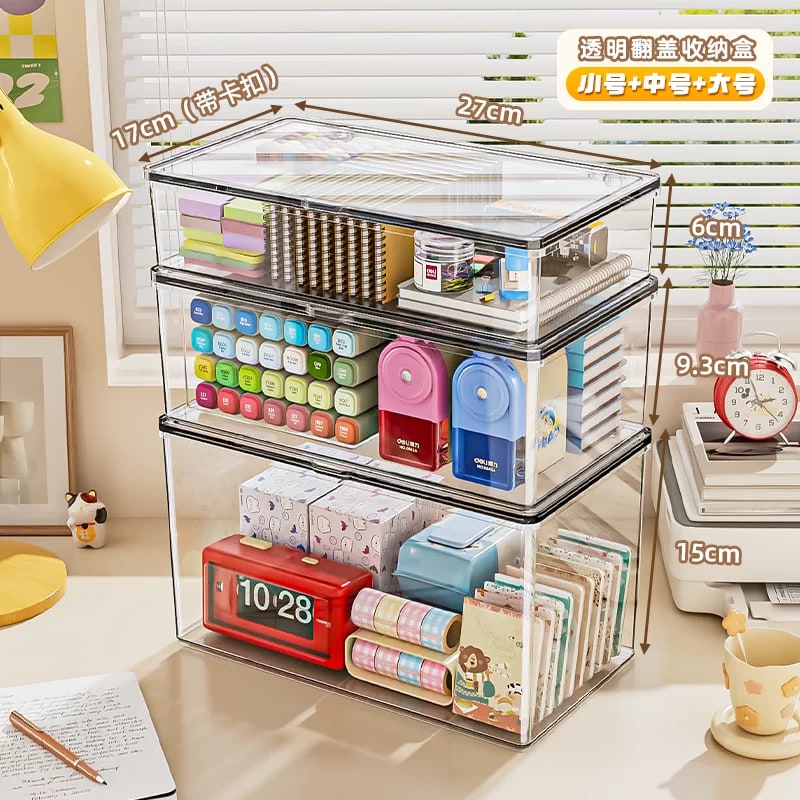 Clear Acrylic Desk Storage Box with Flip Lid photo 3