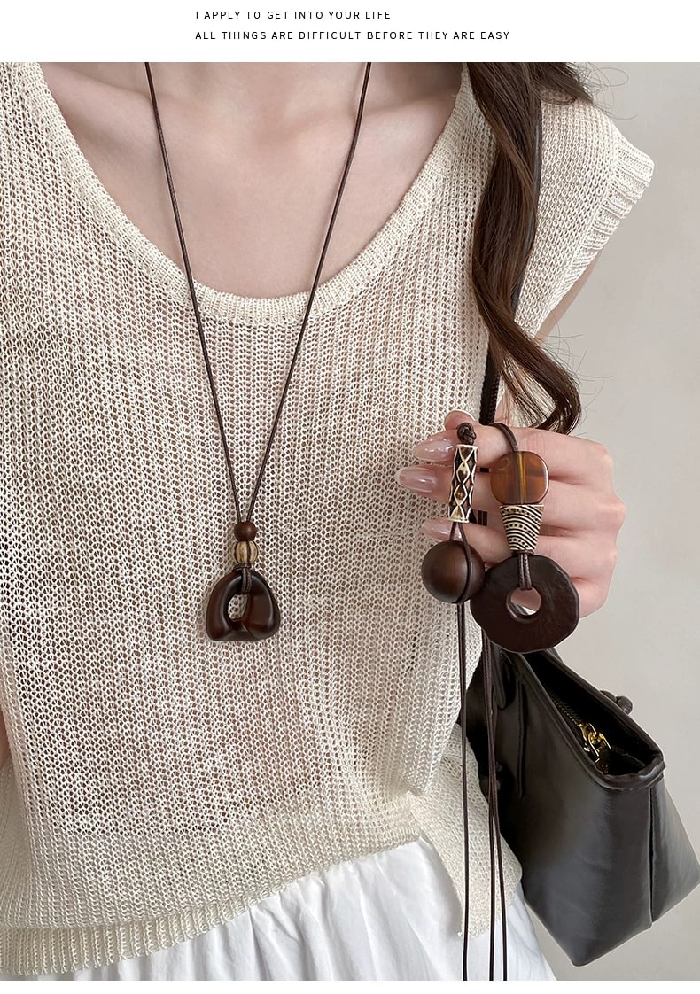 Vintage Brown Pendant Long Necklace photo 5