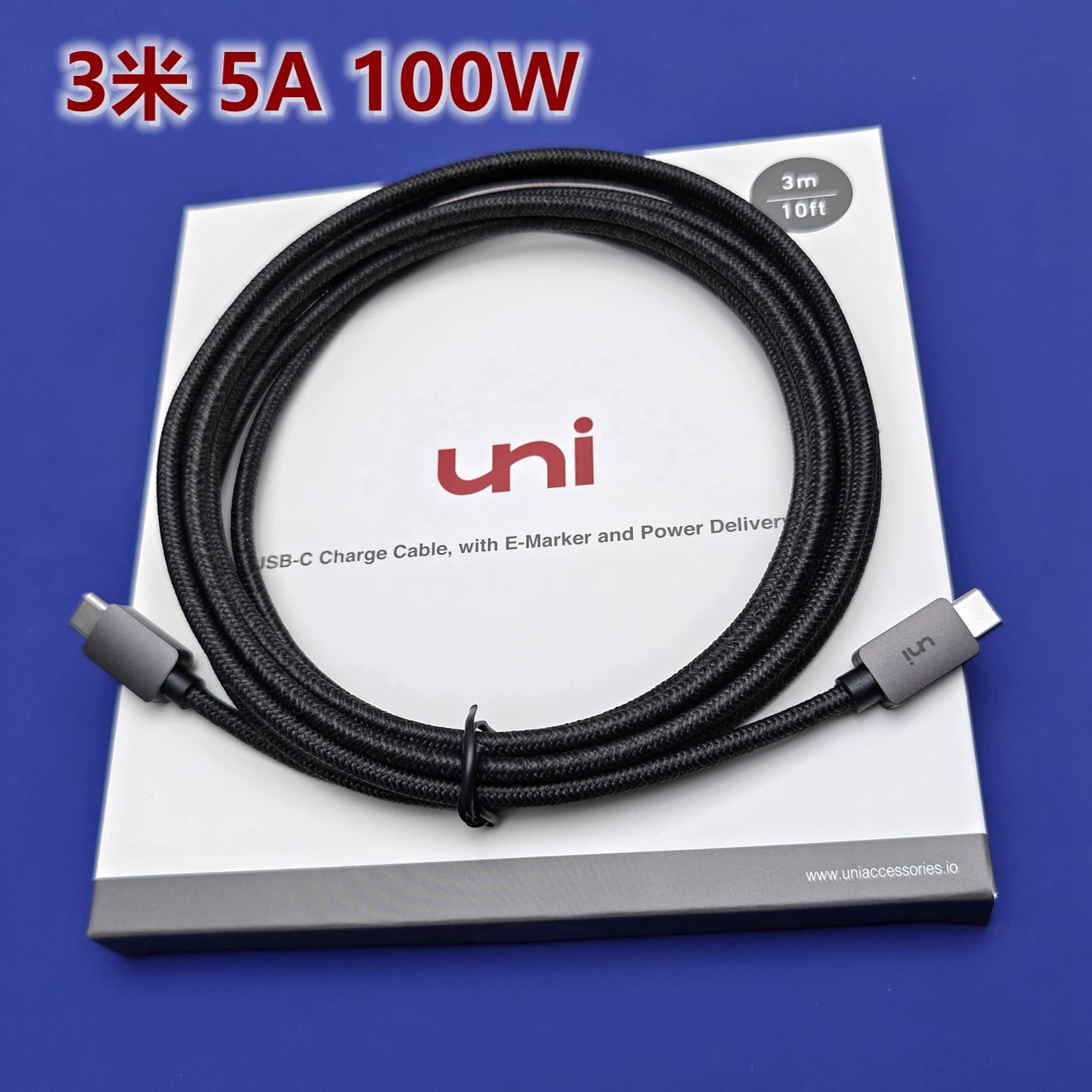 UNI 3m 5A 100W Braided USB-C to USB-C Fast Charging Cable photo 2