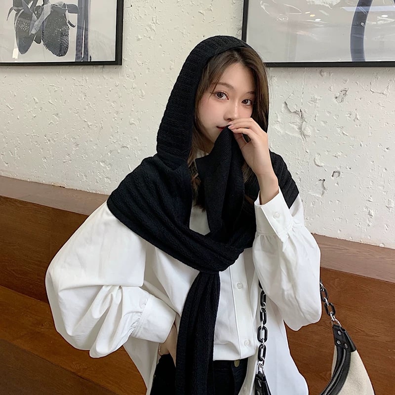 Korean Style Knitted Hooded Scarf Shawl photo 6
