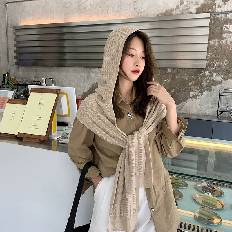 Korean Style Knitted Hooded Scarf Shawl photo 5