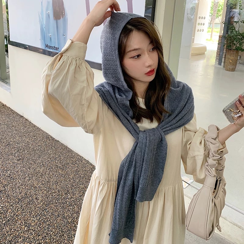 Korean Style Knitted Hooded Scarf Shawl photo 4