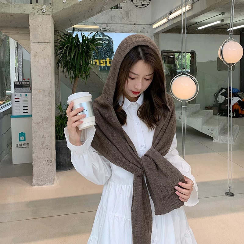 Korean Style Knitted Hooded Scarf Shawl photo 3
