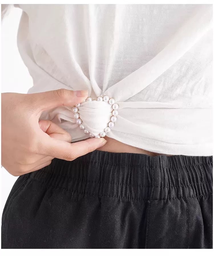 Elegant Pearl and Rhinestone Scarf Buckle Shirt Hem Clip photo 6