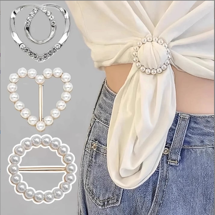 Elegant Pearl and Rhinestone Scarf Buckle Shirt Hem Clip photo 2