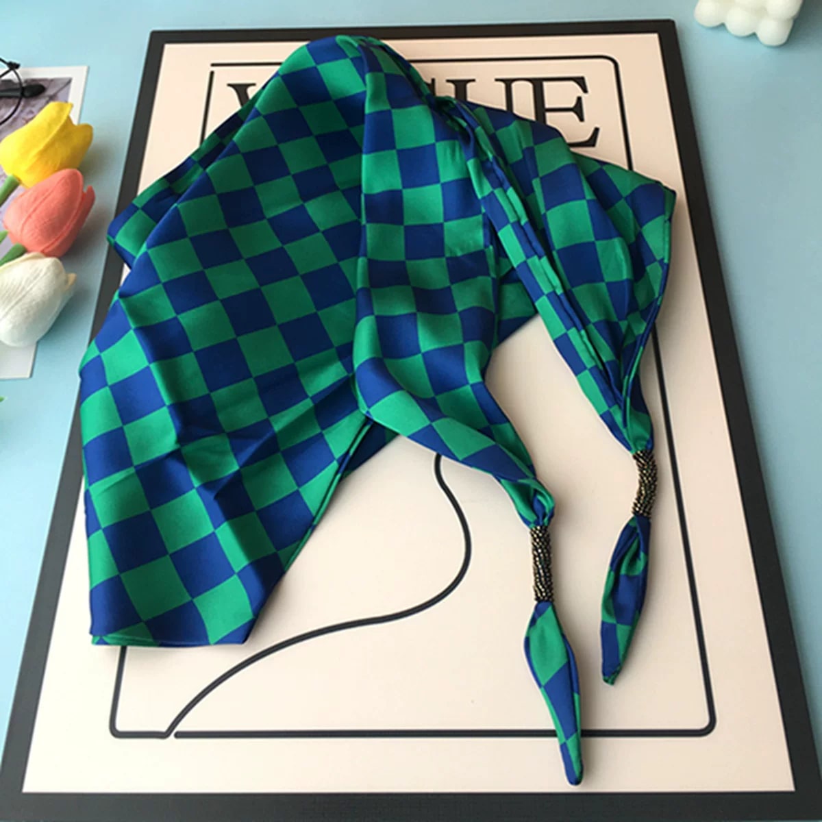 Double-Layer Faux Silk Triangle Neck Scarf photo 4