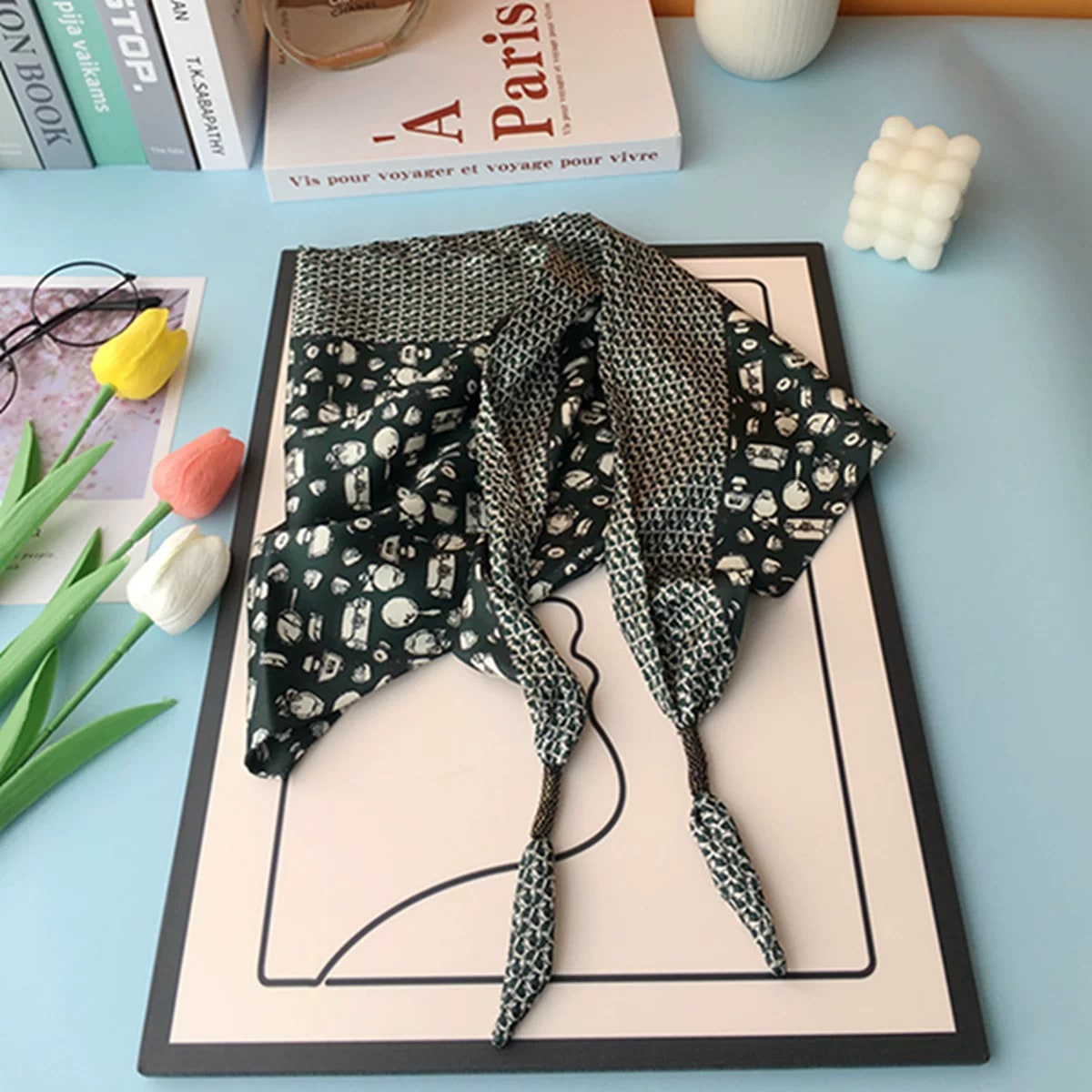Double-Layer Faux Silk Triangle Neck Scarf photo 4