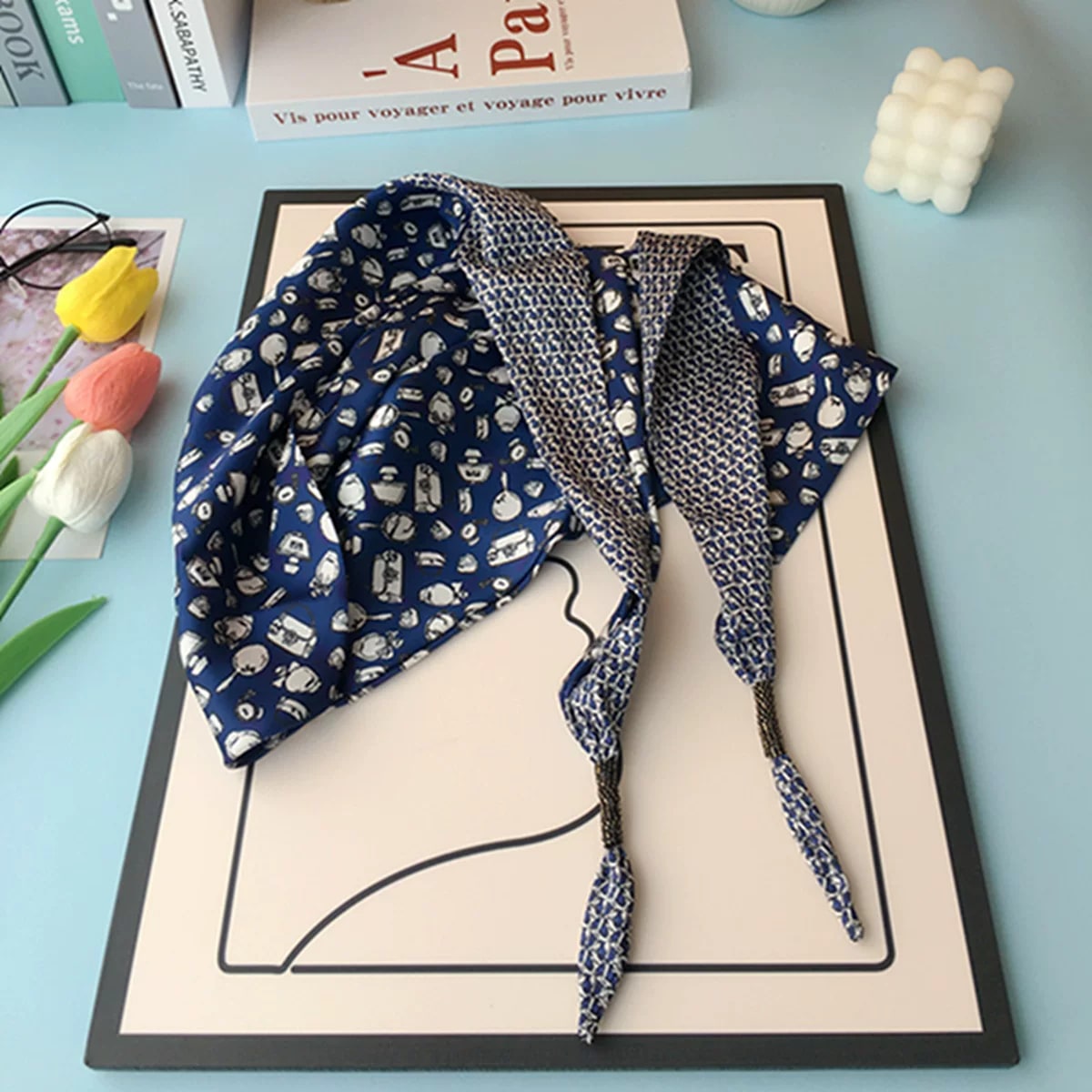 Double-Layer Faux Silk Triangle Neck Scarf photo 2